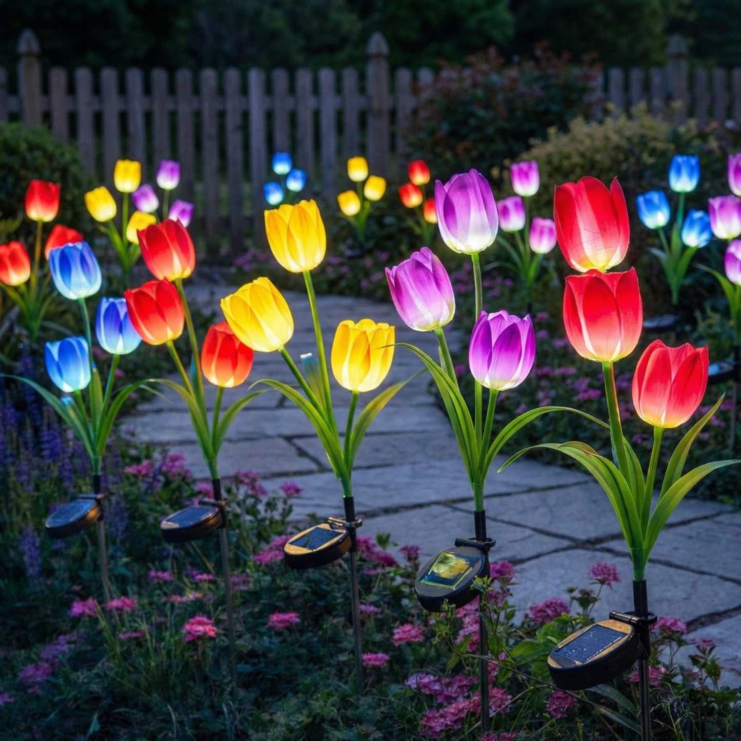 Solar Colorful Tulip Garden Stake Lights, Outdoor LED Flower Lights