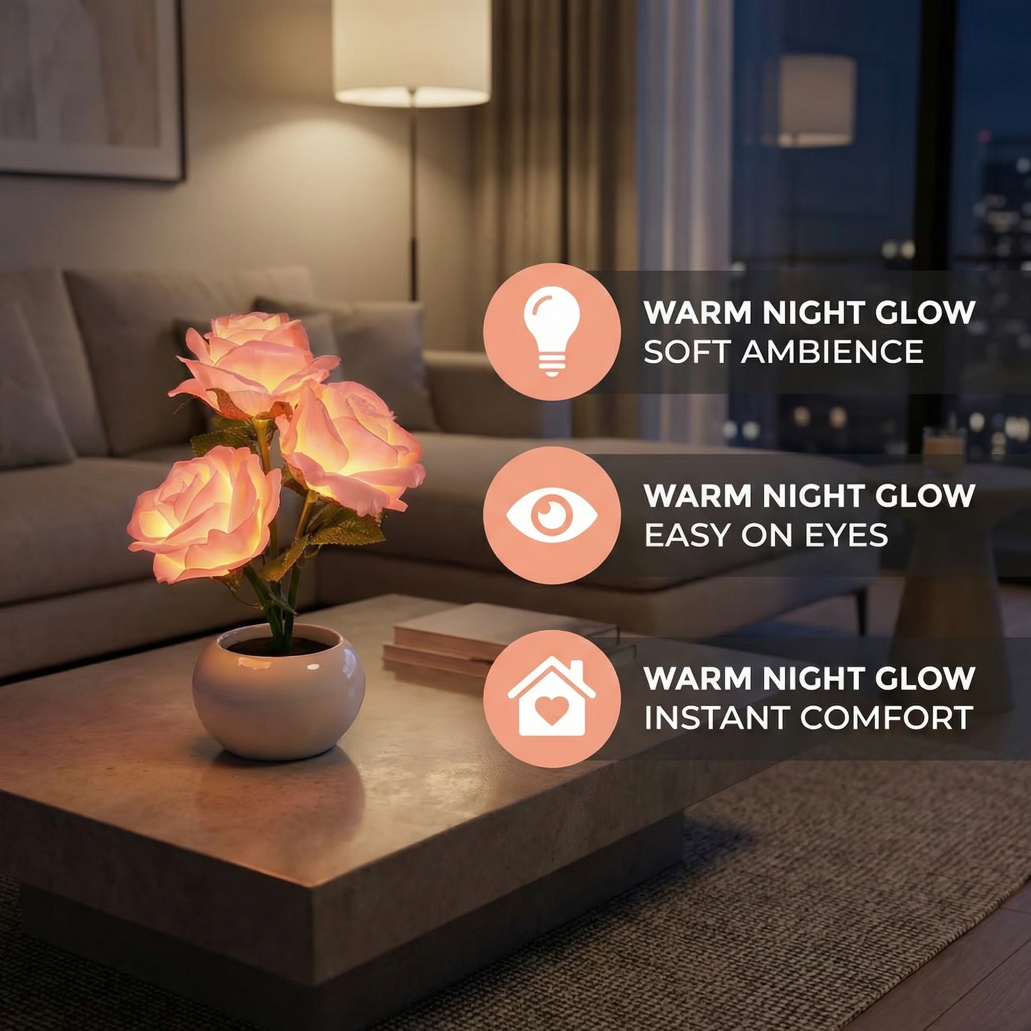 LED Pink Rose Flower Tabletop Night Light