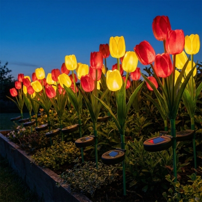 Solar Colorful Tulip Garden Stake Lights, Outdoor LED Flower Lights
