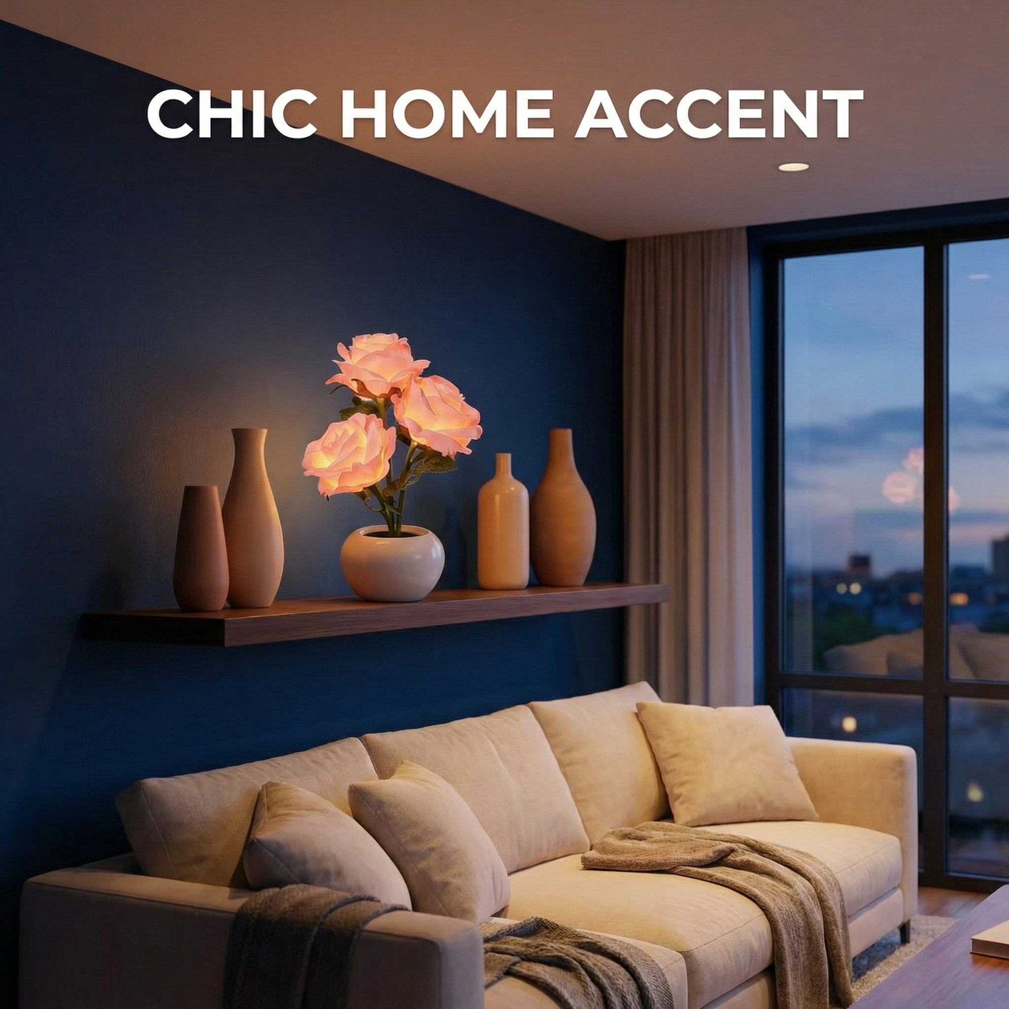 LED Pink Rose Flower Tabletop Night Light