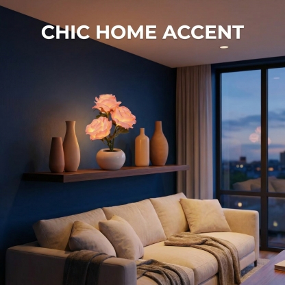 LED Pink Rose Flower Tabletop Night Light