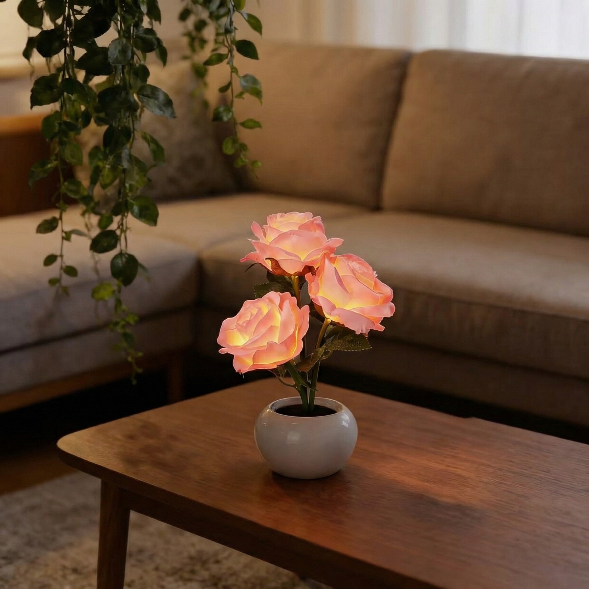 LED Pink Rose Flower Tabletop Night Light