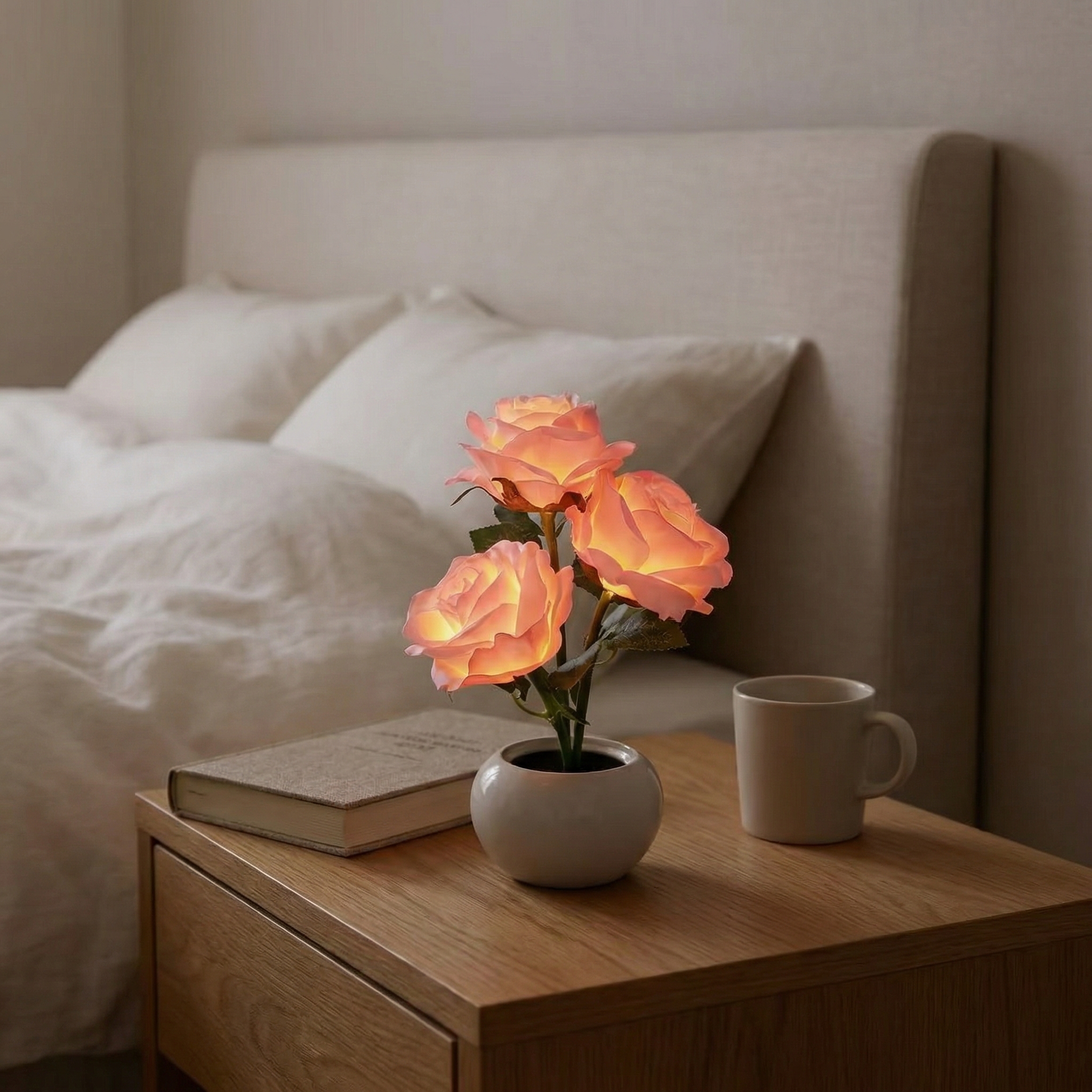 LED Pink Rose Flower Tabletop Night Light