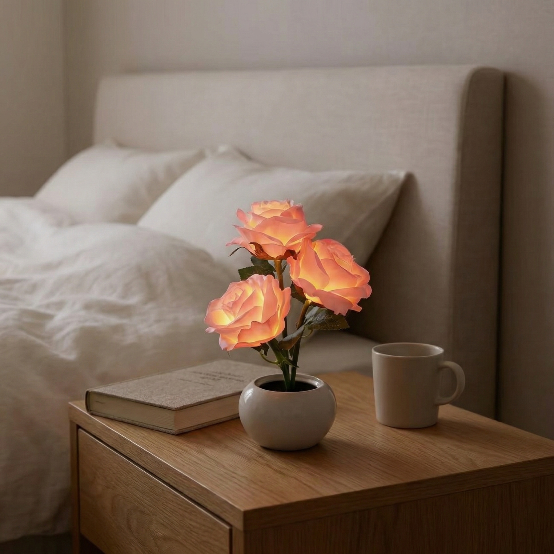 LED Pink Rose Flower Tabletop Night Light