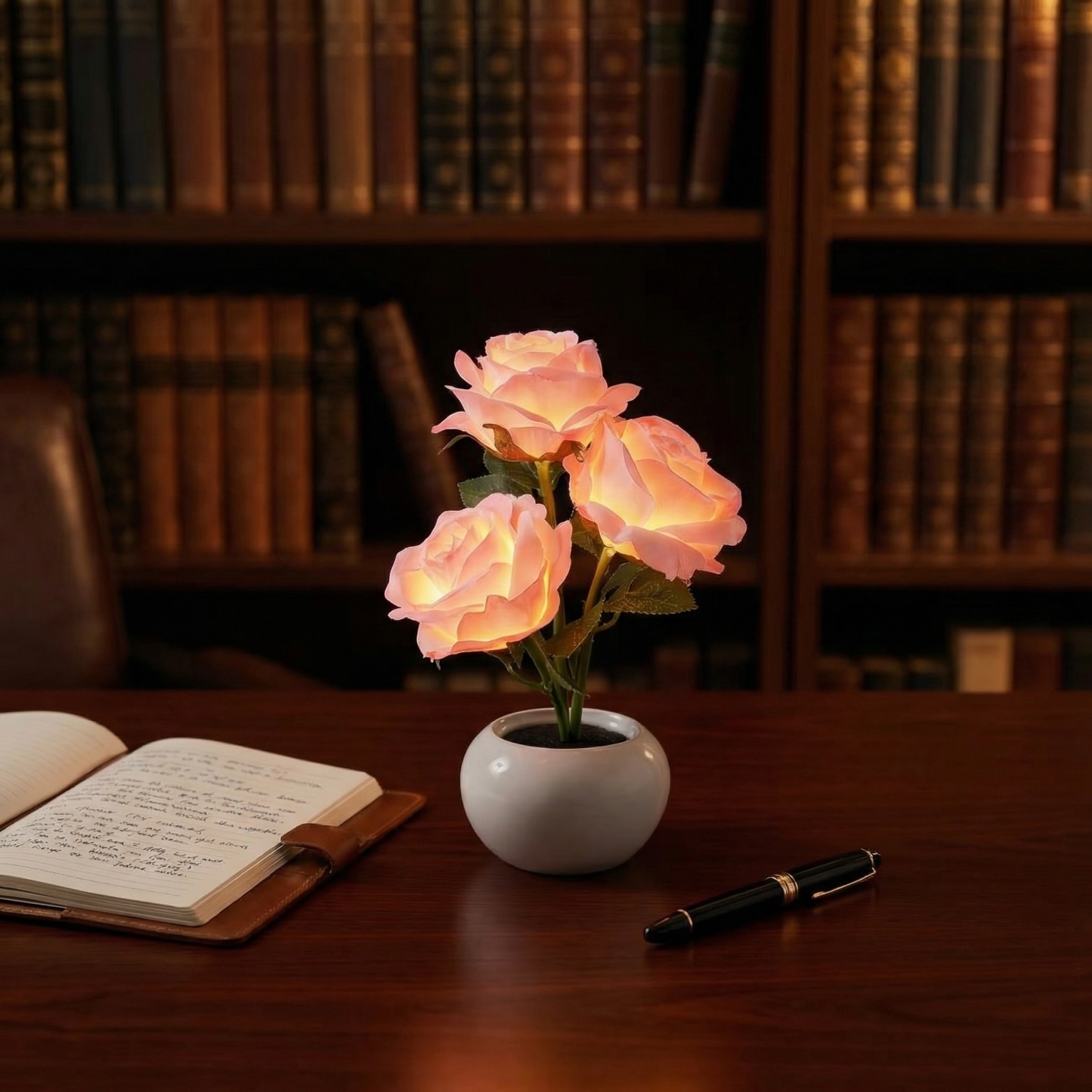 LED Pink Rose Flower Tabletop Night Light