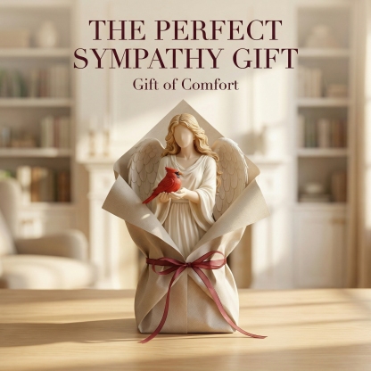 Angel Guardian Figurine Holding Red Cardinal, Meaningful Gift