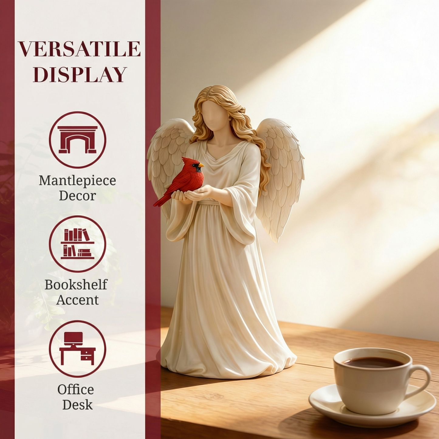 Angel Guardian Figurine Holding Red Cardinal, Meaningful Gift