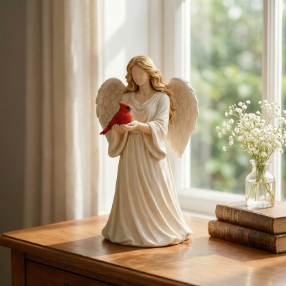 Angel Guardian Figurine Holding Red Cardinal, Meaningful Gift