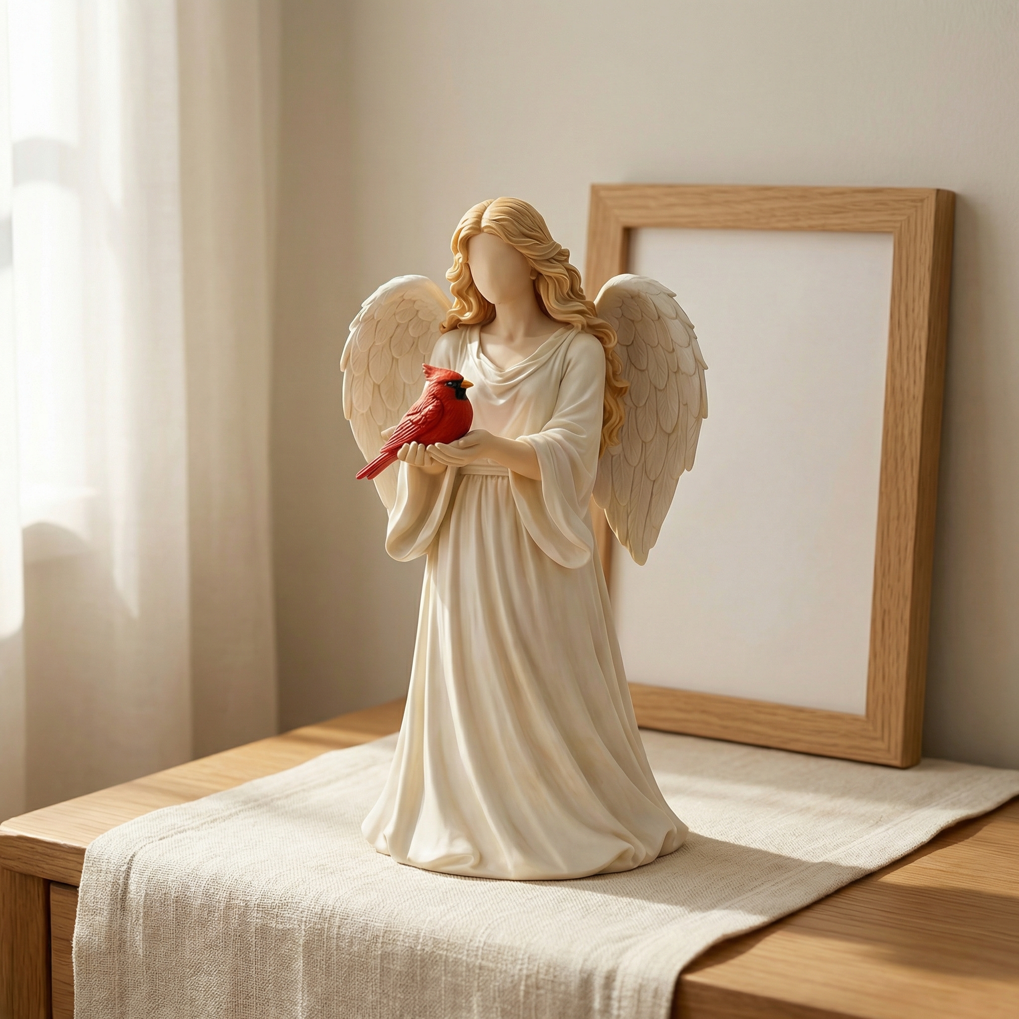 Angel Guardian Figurine Holding Red Cardinal, Meaningful Gift
