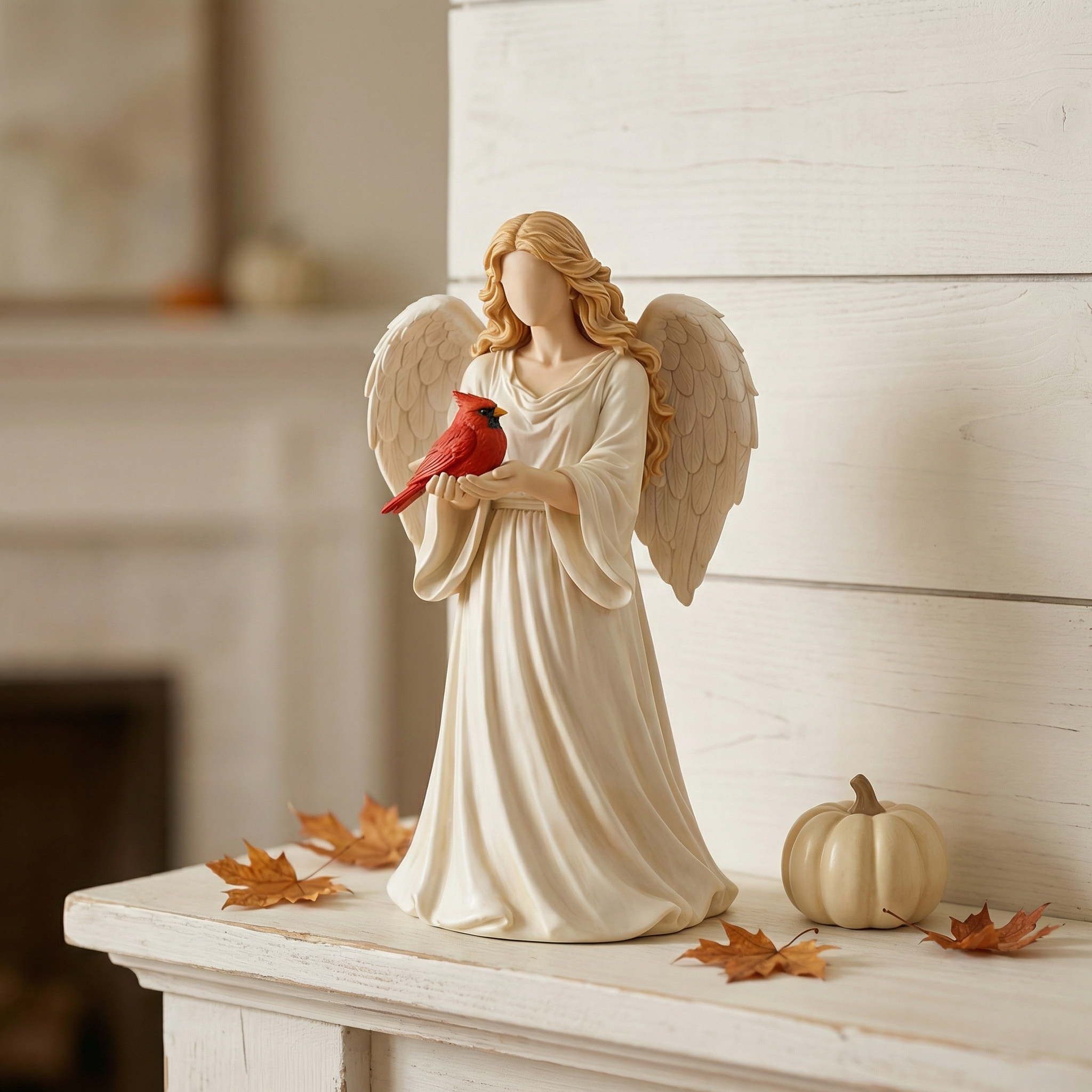 Angel Guardian Figurine Holding Red Cardinal, Meaningful Gift