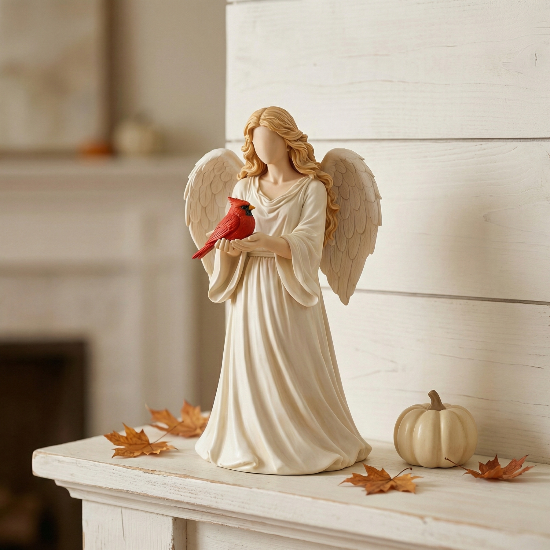 Angel Guardian Figurine Holding Red Cardinal, Meaningful Gift