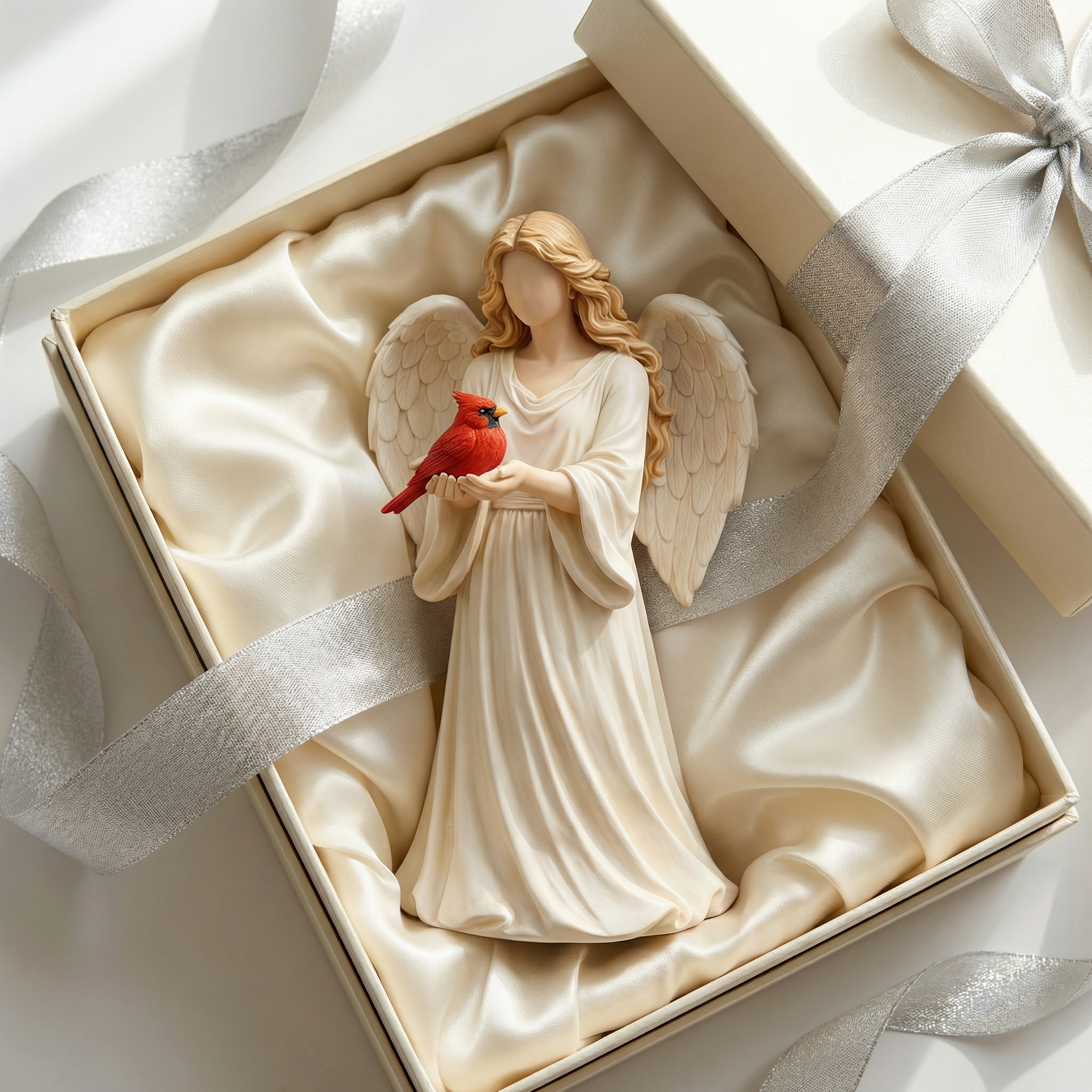 Angel Guardian Figurine Holding Red Cardinal, Meaningful Gift
