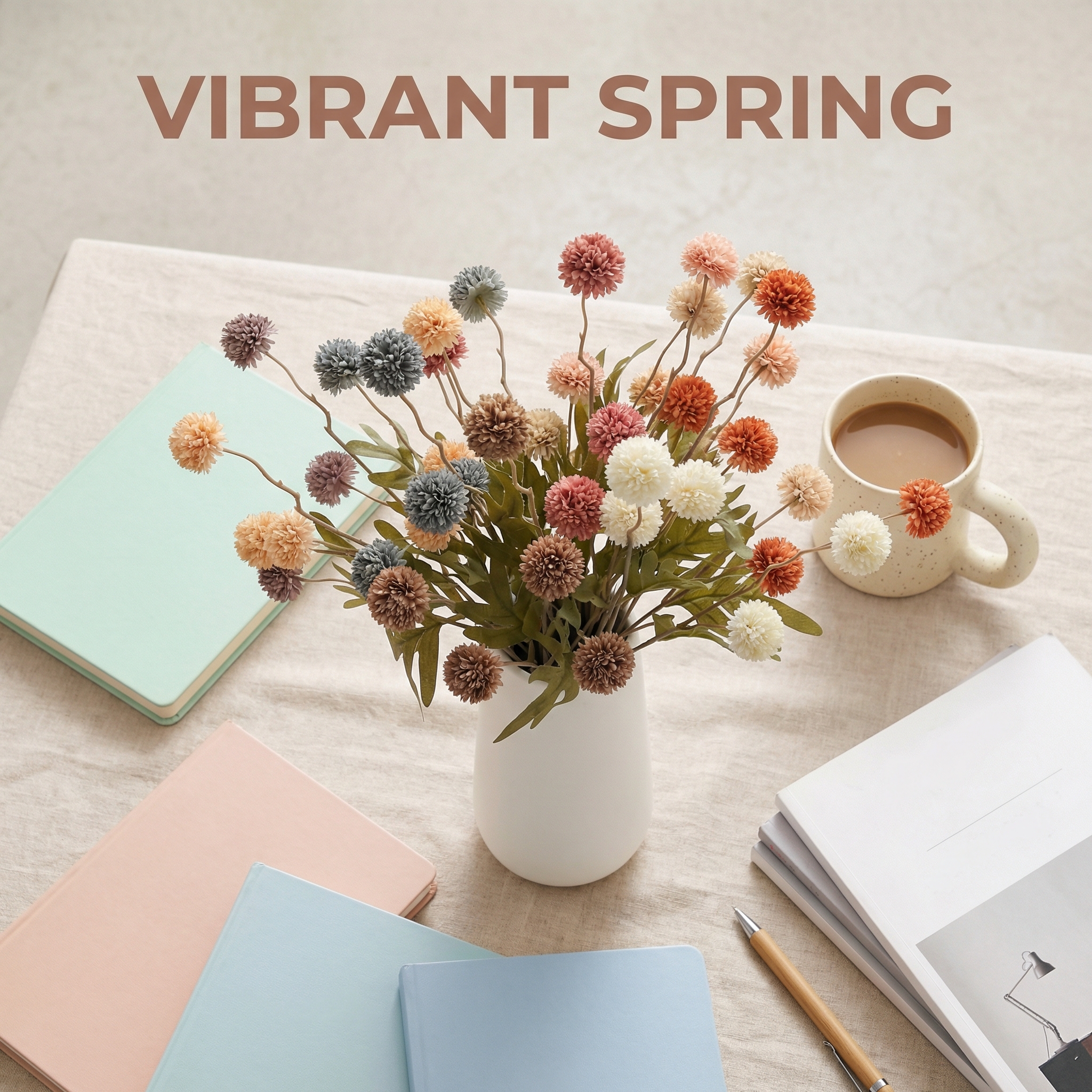 3 Pack 20" Artificial Pompom Flower Stems for Vase Arrangements