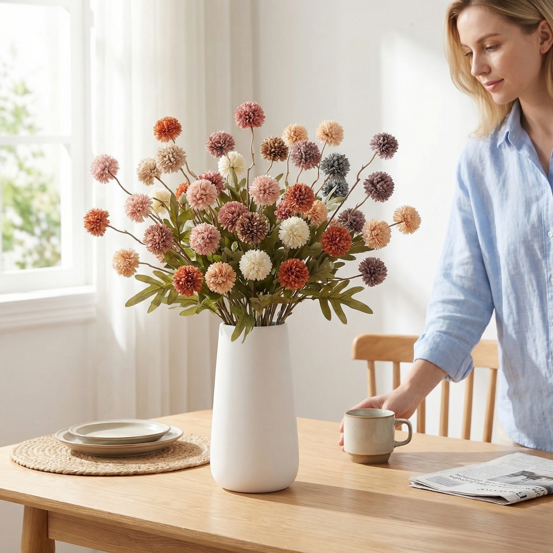 3 Pack 20" Artificial Pompom Flower Stems for Vase Arrangements