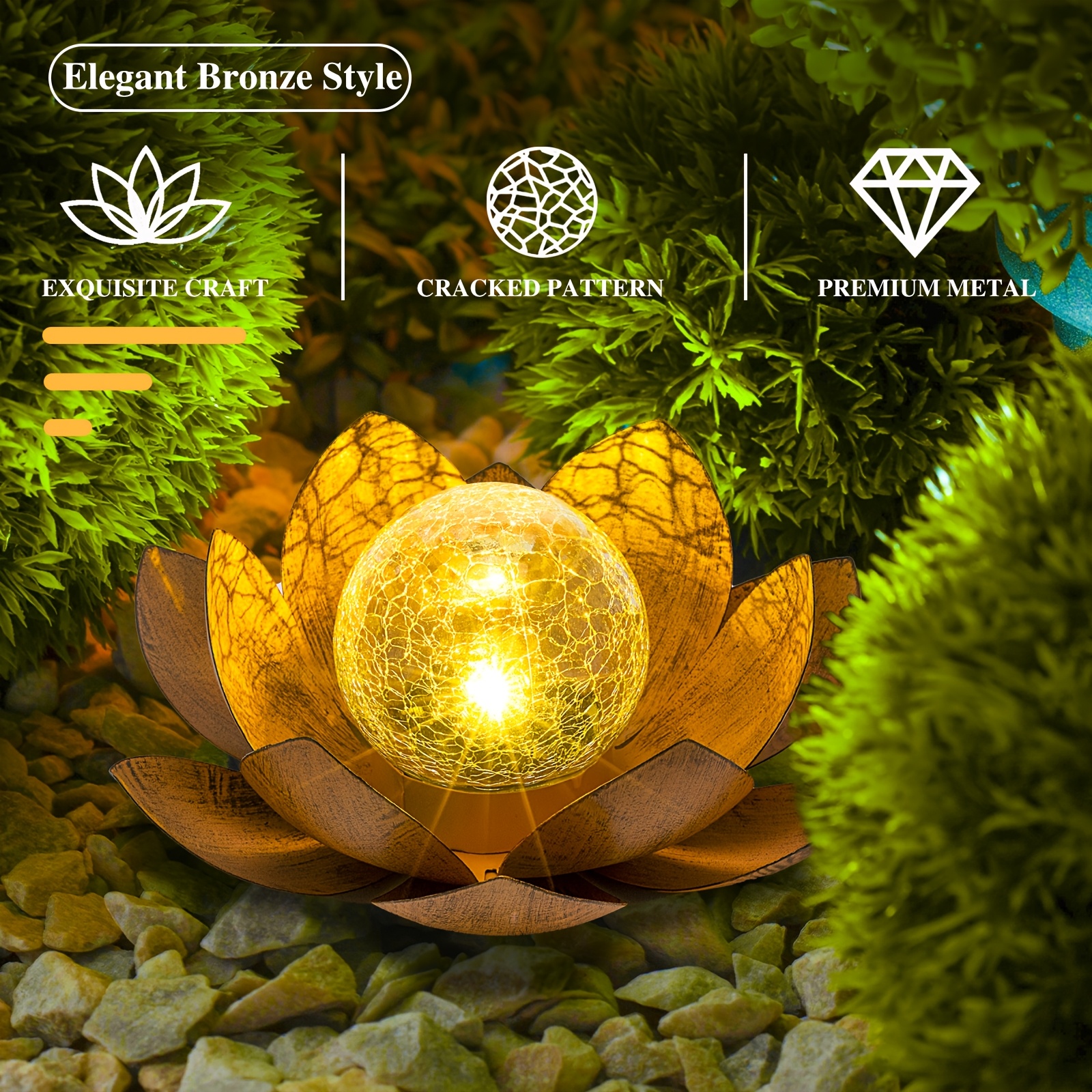 Solar Lotus Outdoor Garden Light with Cracked Glass