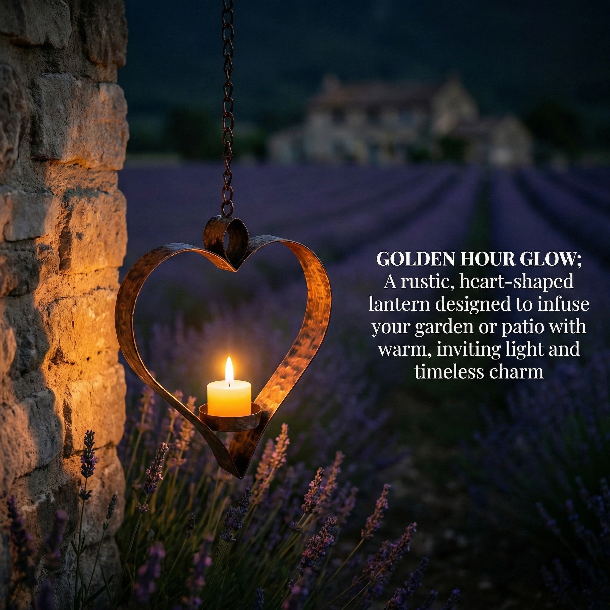 Rustic Hanging Heart Candle Holder with Chain