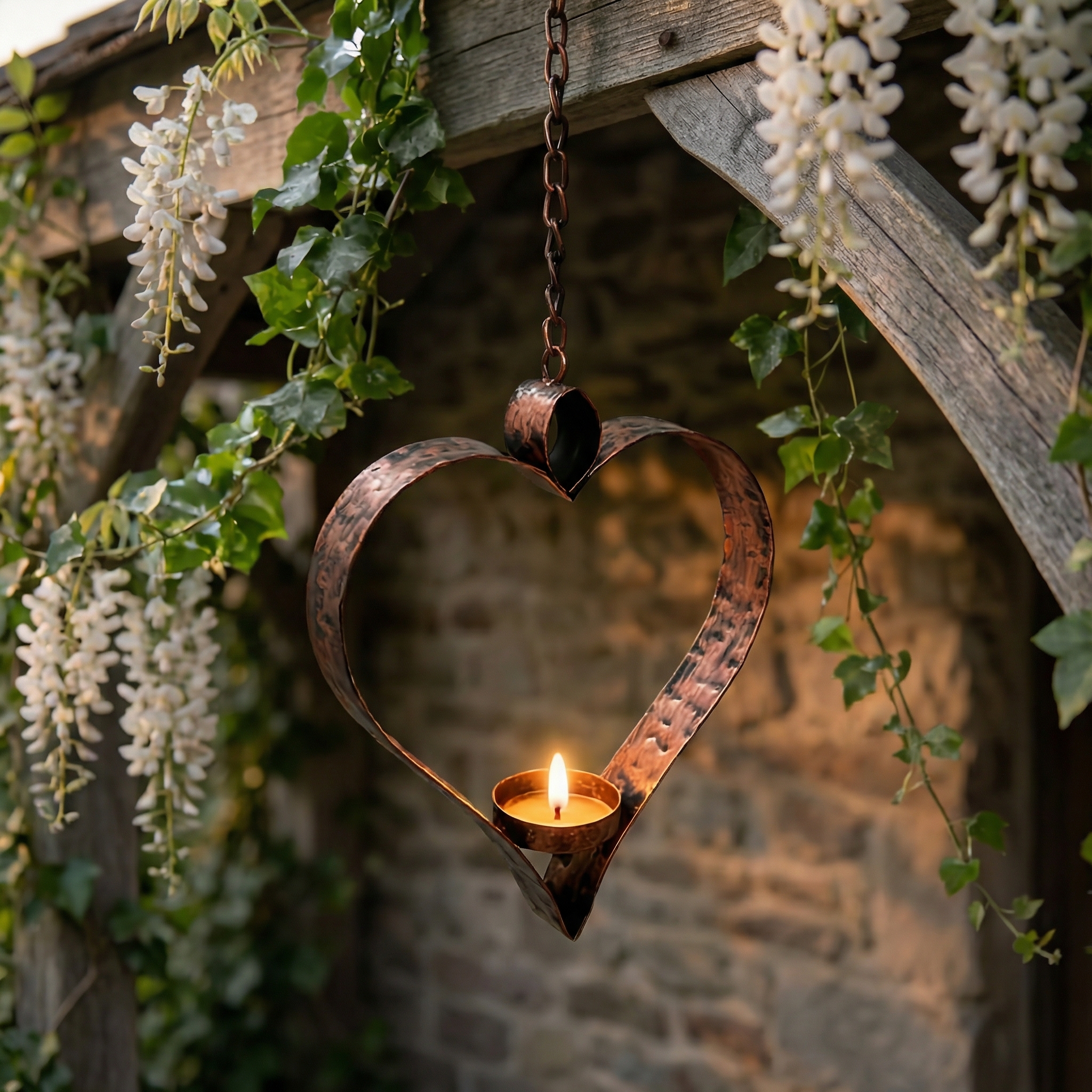 Rustic Hanging Heart Candle Holder with Chain