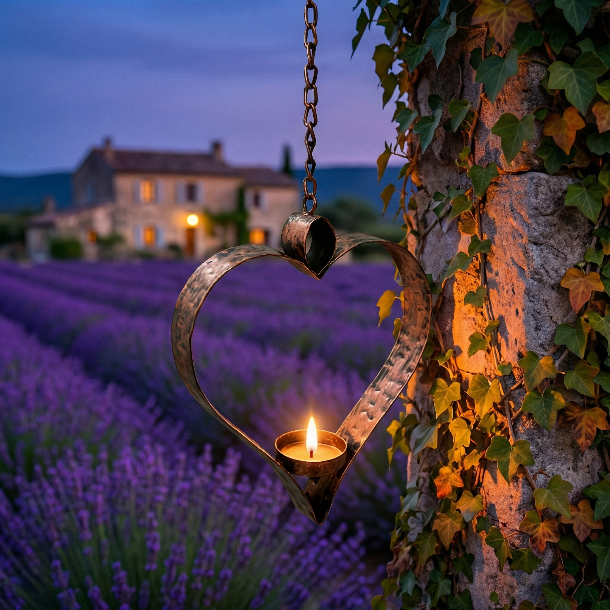 Rustic Hanging Heart Candle Holder with Chain