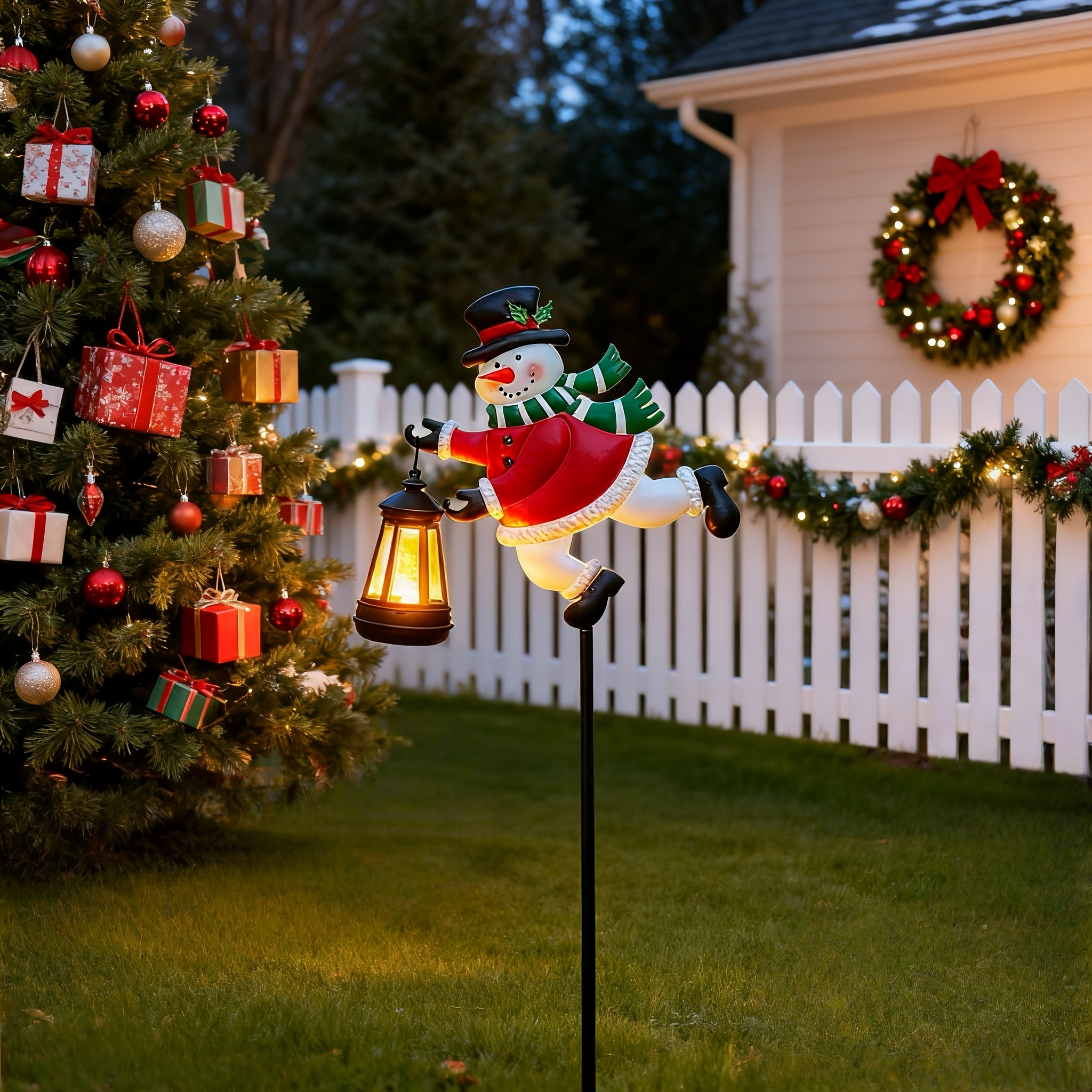 Snowman Pathway Lantern Lights, Outdoor Garden Stakes Christmas Decor