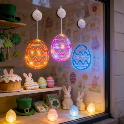 Bunny and Egg LED Window Hanging Lights with Suction Cups