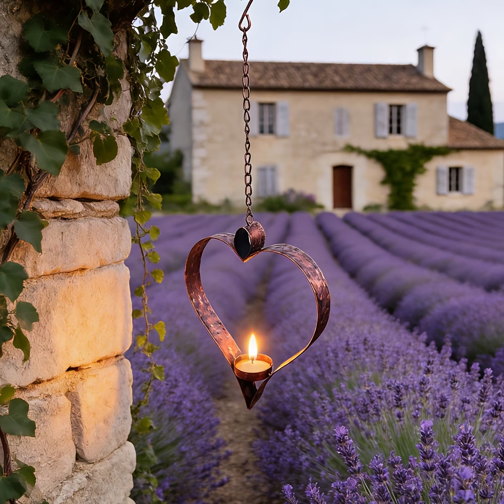 Rustic Hanging Heart Candle Holder with Chain