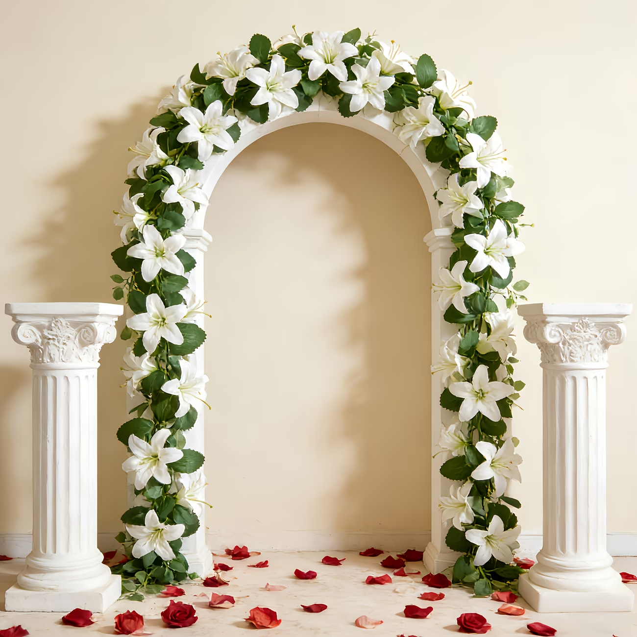 Full Bloom Artificial White Lily Garland with Lush Greenery