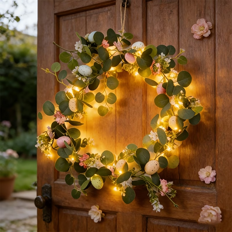 5.6FT Artificial Spring Eucalyptus Vine Easter Egg Garland with LED Lights