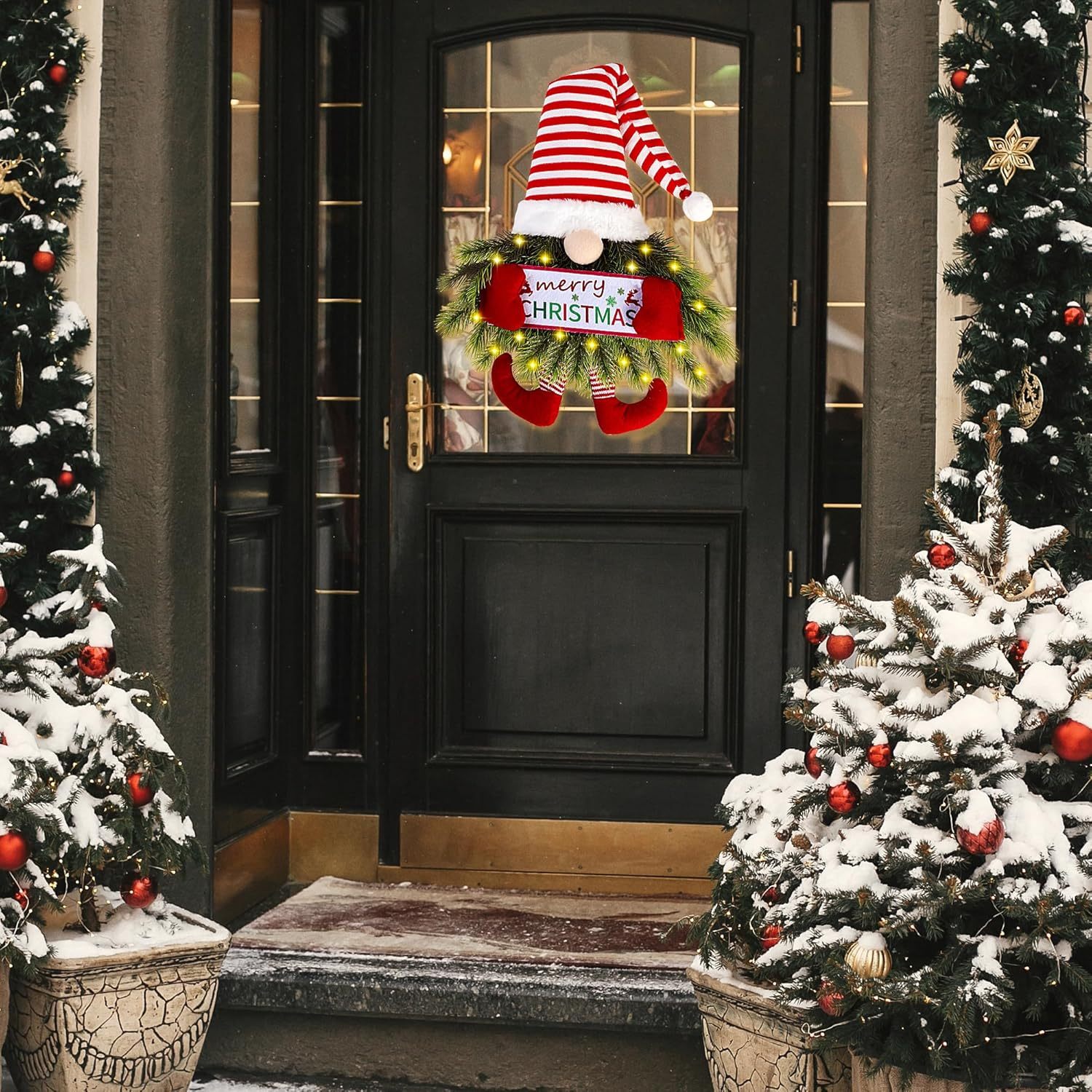 Christmas Gnome Wreath with Lights