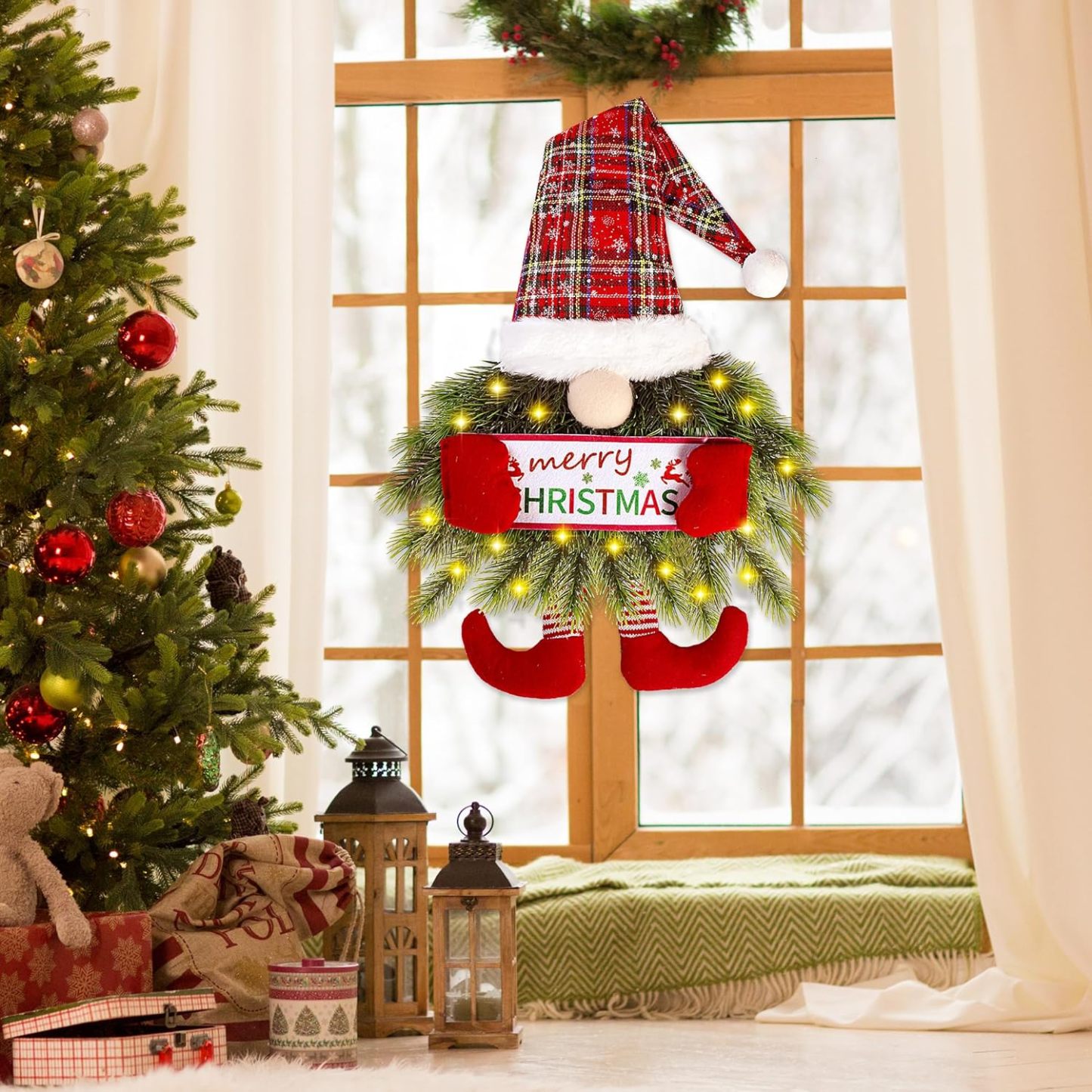 Christmas Gnome Wreath with Lights