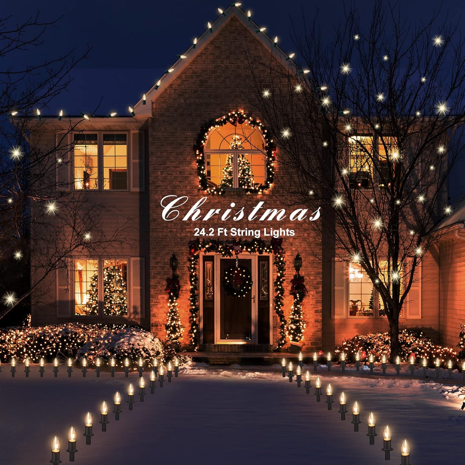 Set of 12 Outdoor Christmas Pathway Lights with Stakes