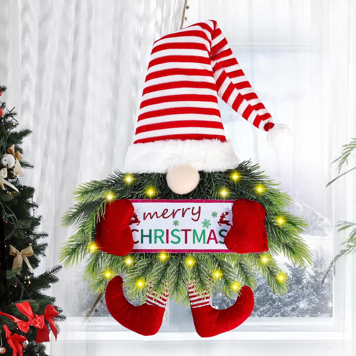 Christmas Gnome Wreath with Lights