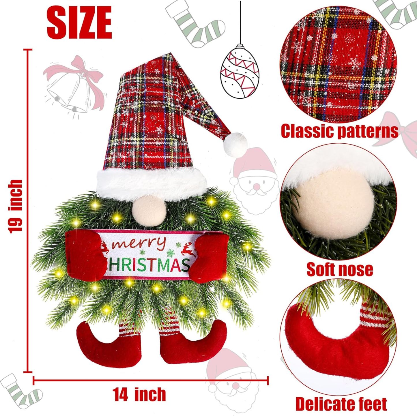 Christmas Gnome Wreath with Lights