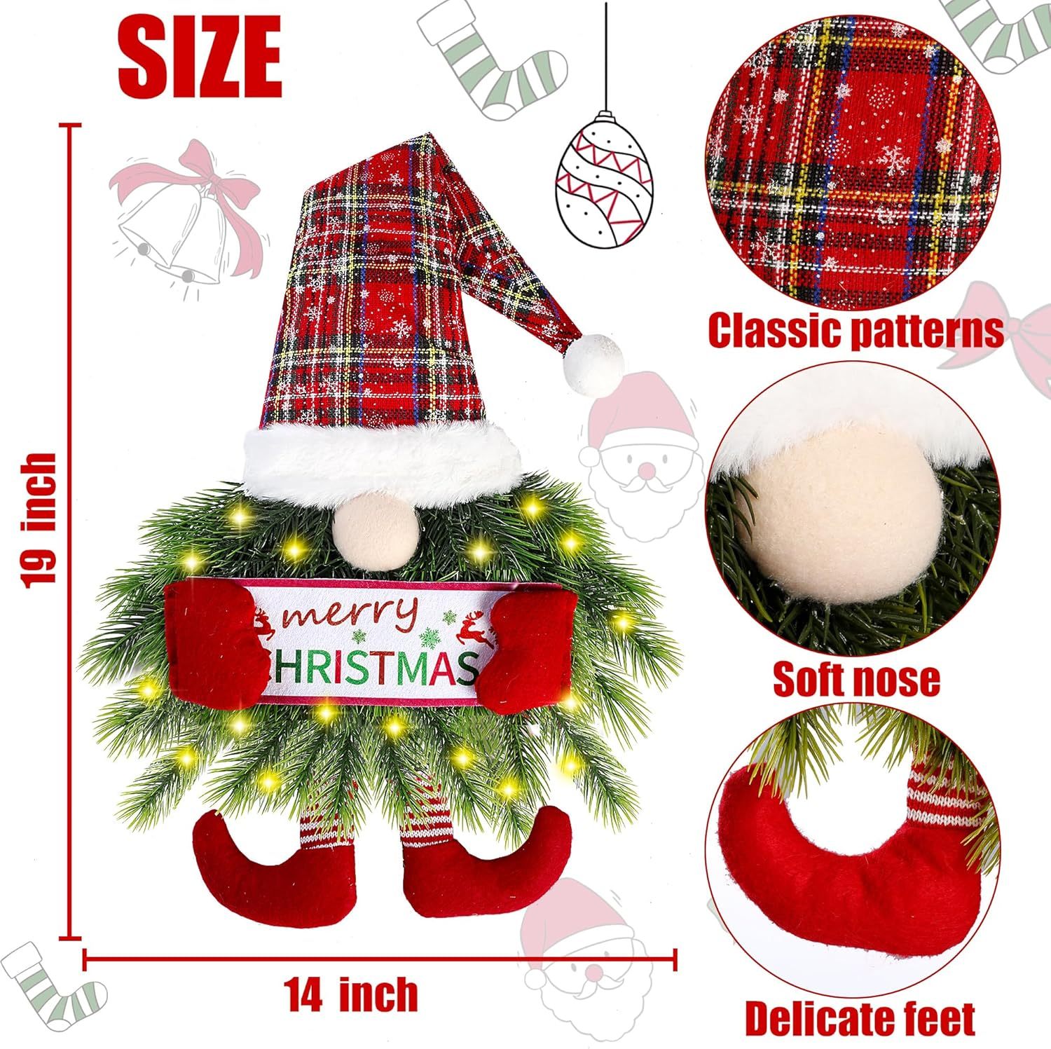 Christmas Gnome Wreath with Lights