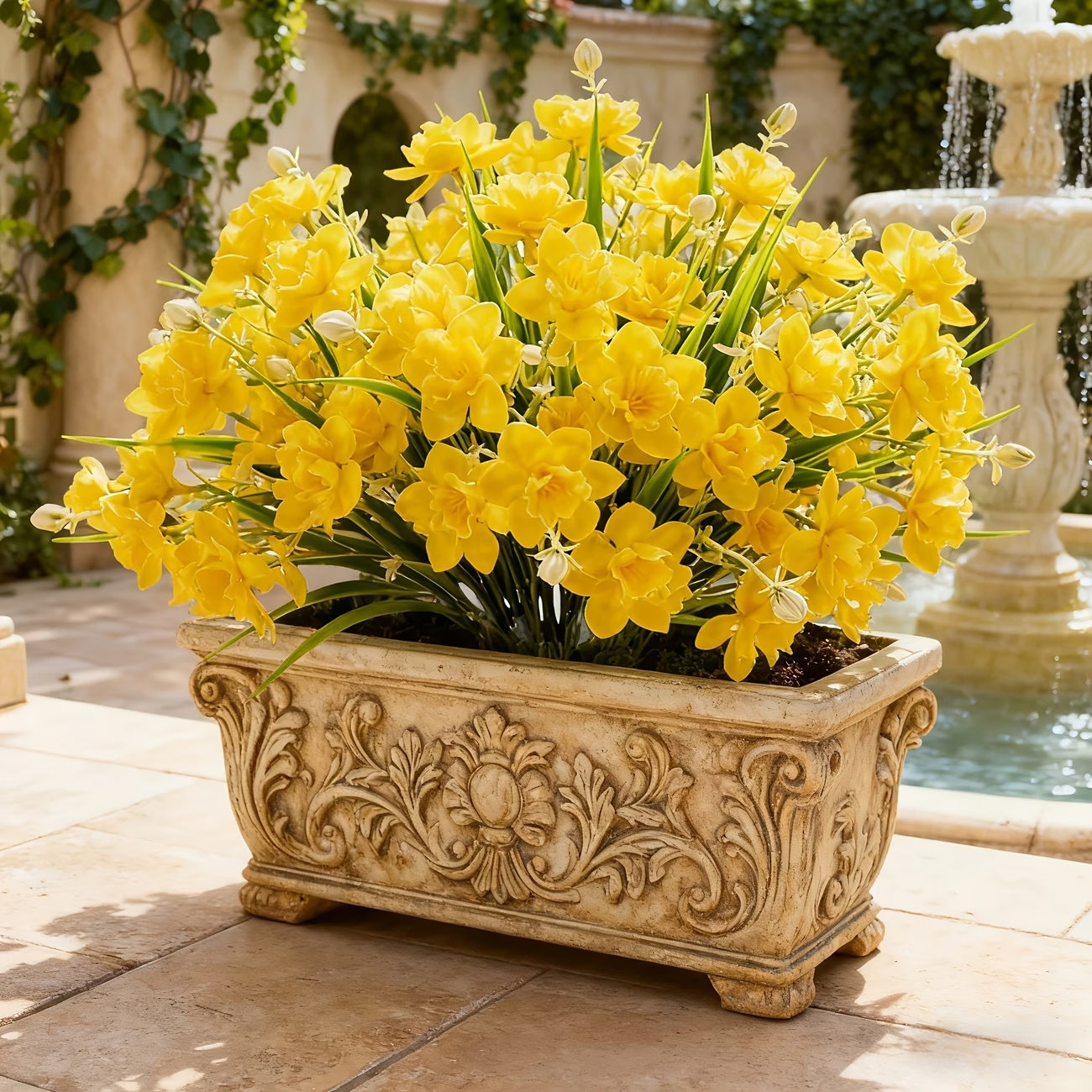 Full Spring Artificial Daffodil Porch Planter with UV Protection Set of 3 Stems