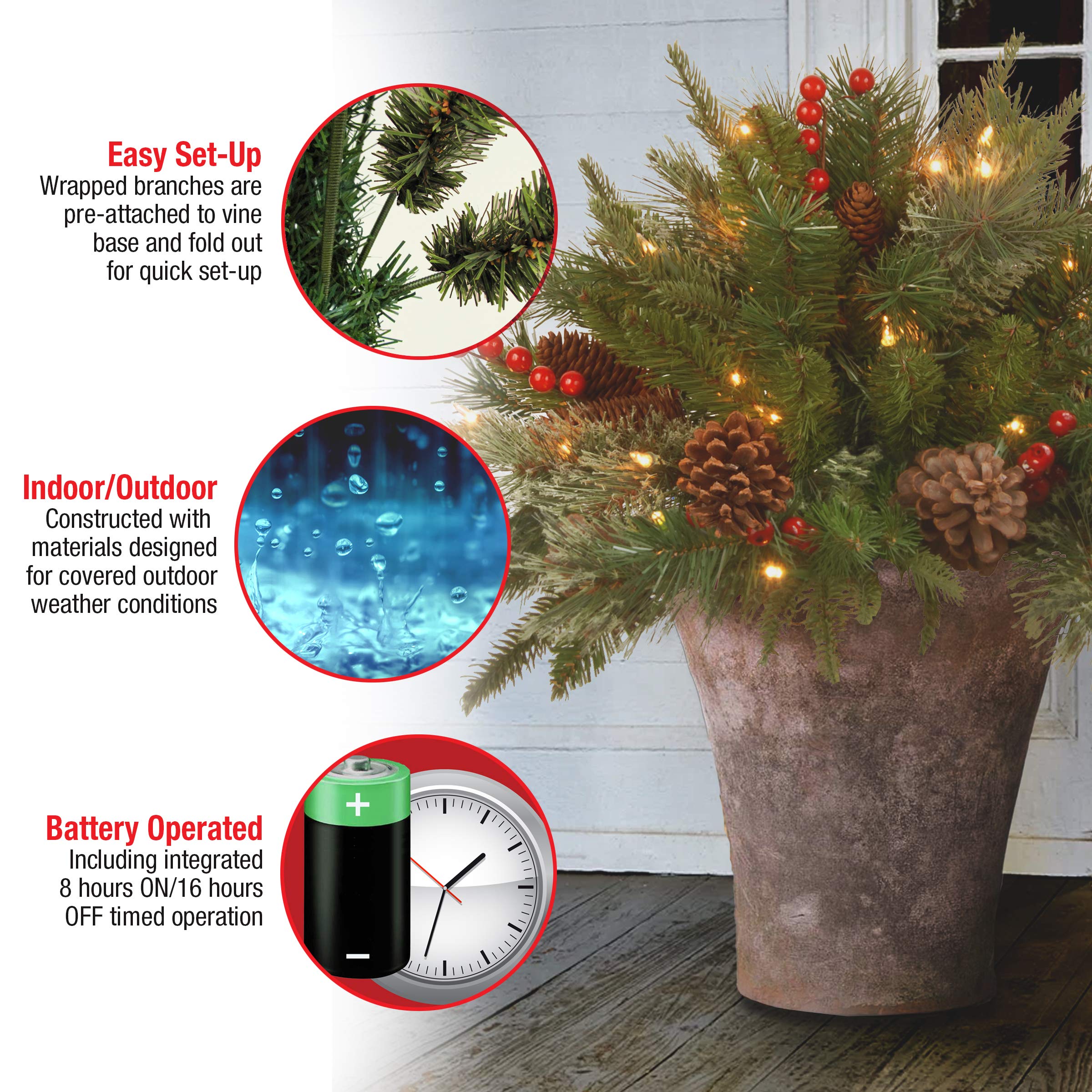 Pre-lit Artificial Xmas Tree with Cones & Red Berries