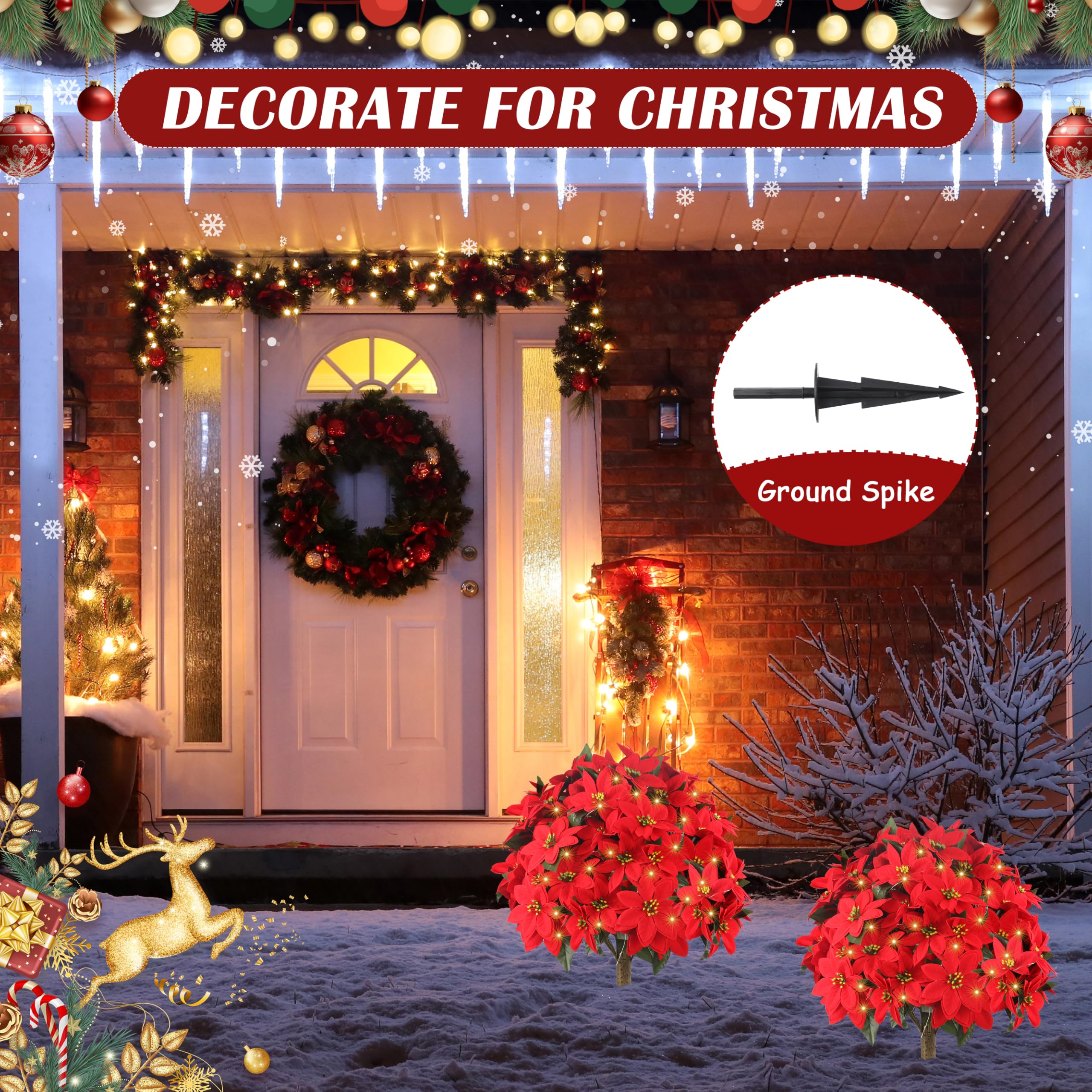 27" Artificial Poinsettia Topiary Trees with 100 LED Lights