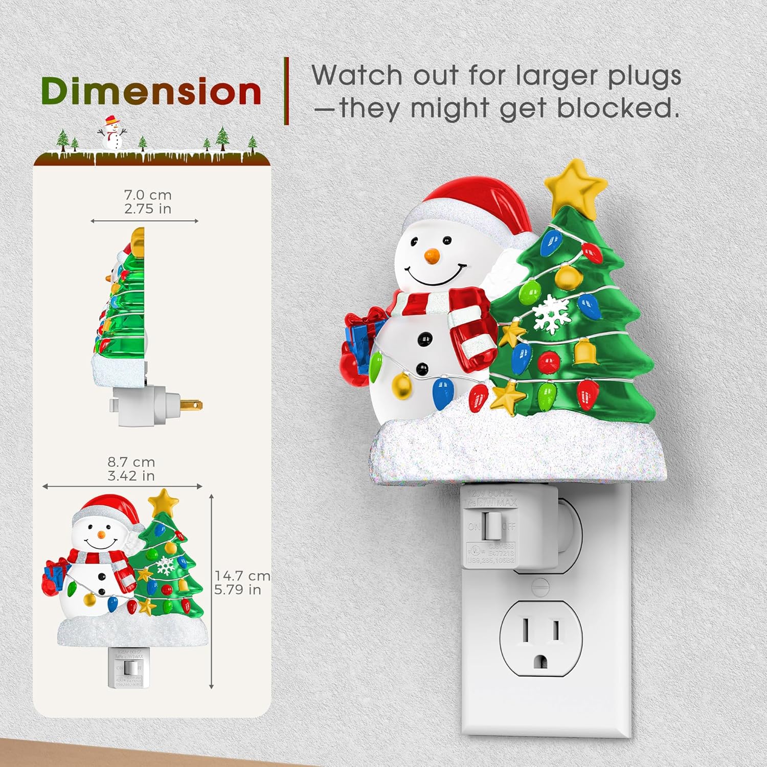 Snowman Christmas Tree Night Light Plug In Wall Light