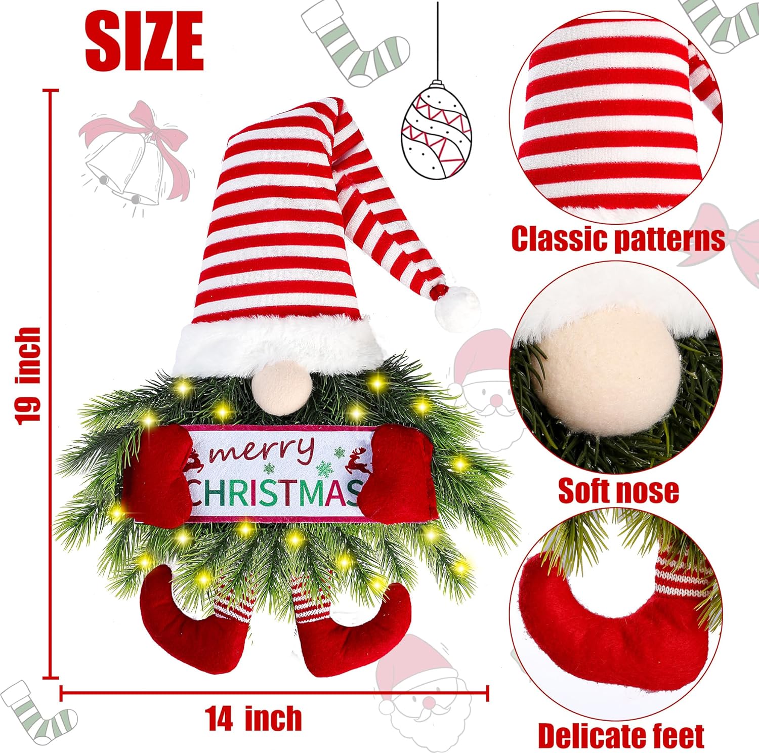 Christmas Gnome Wreath with Lights