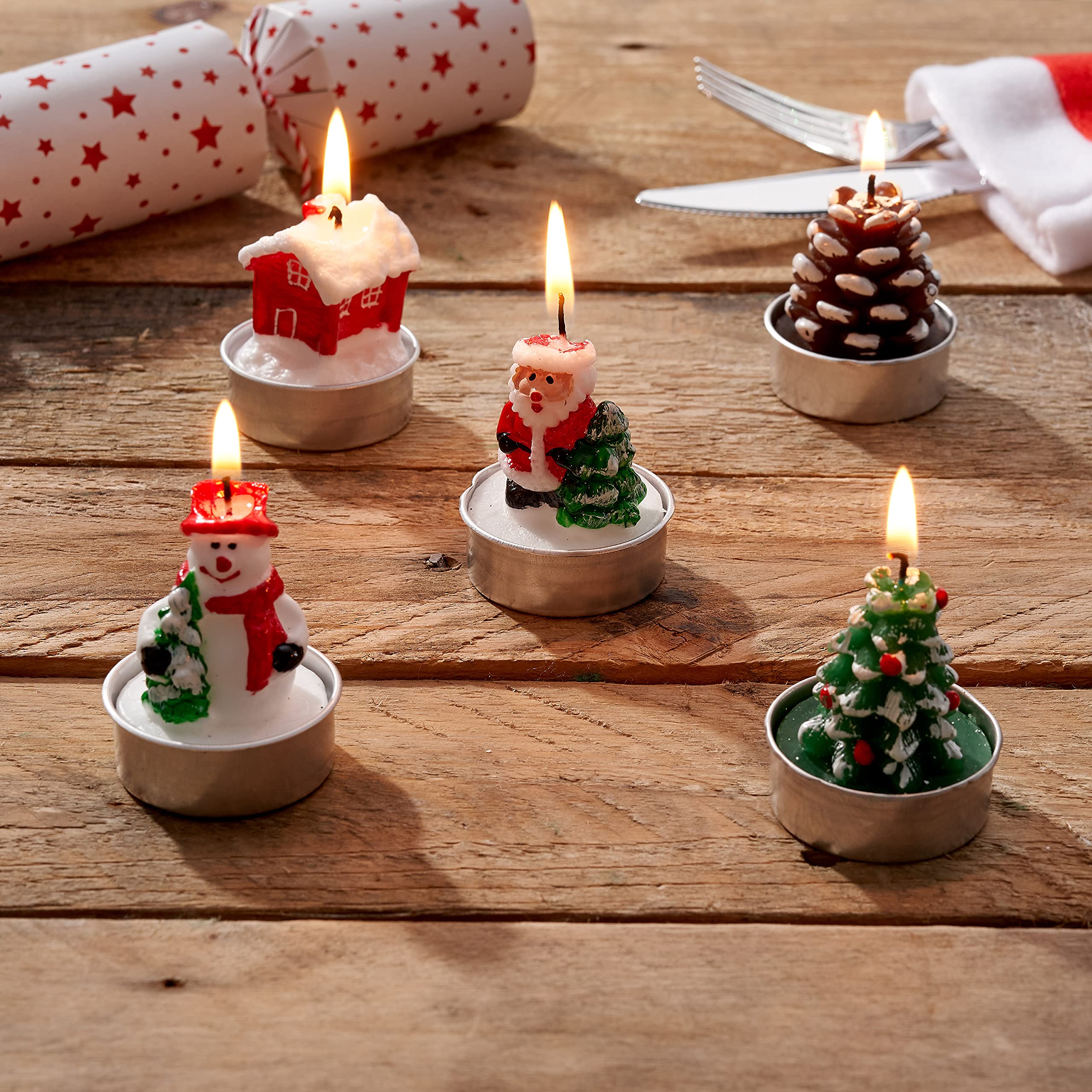 15 Mini Christmas Tealight Candles in 5 Assorted Designs