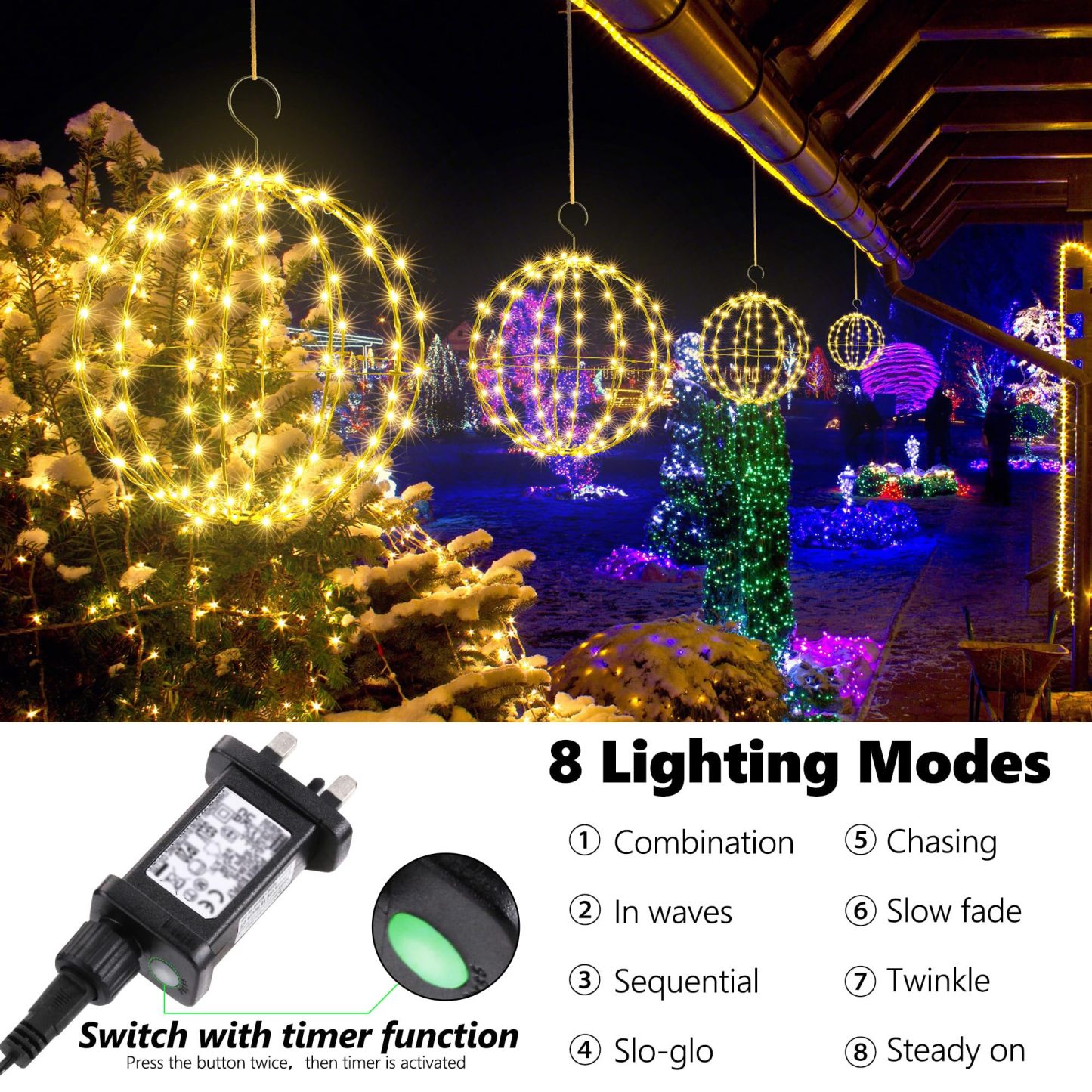 Outdoor Christmas Bright Ball Lights, Durable, Waterproof, Long Lasting