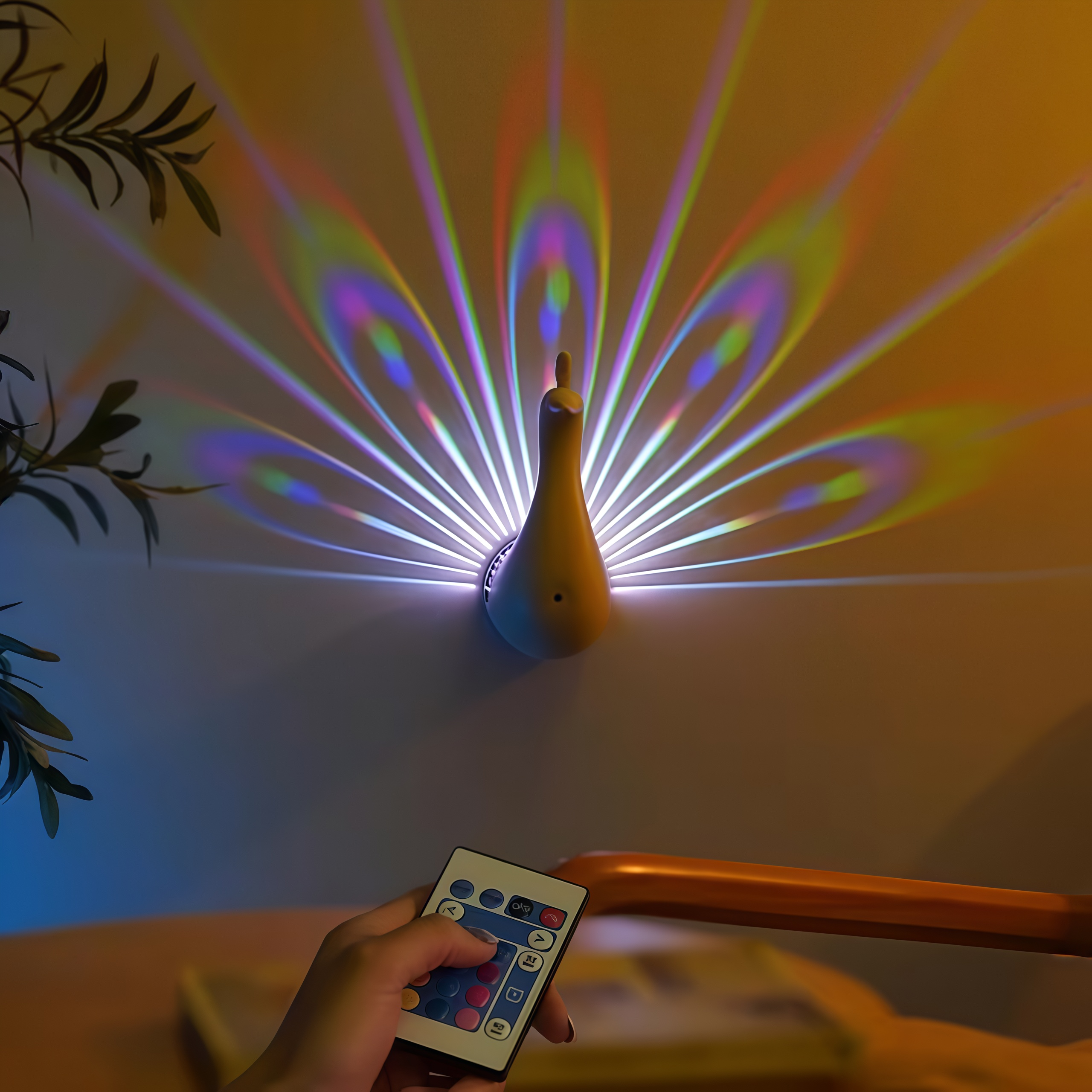 Peacock Projection Lamp, Color Changing Wall Light with Remote & Touch Control