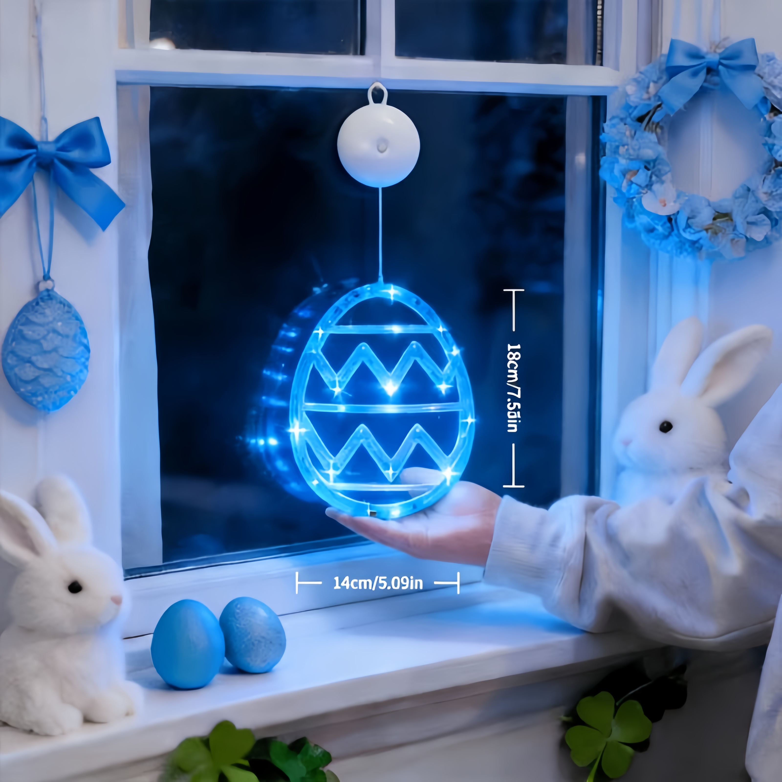 Bunny and Egg LED Window Hanging Lights with Suction Cups