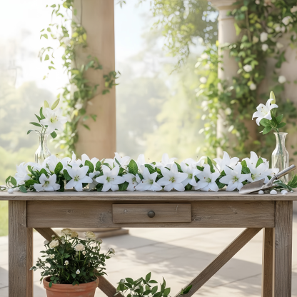 Full Bloom Artificial White Lily Garland with Lush Greenery