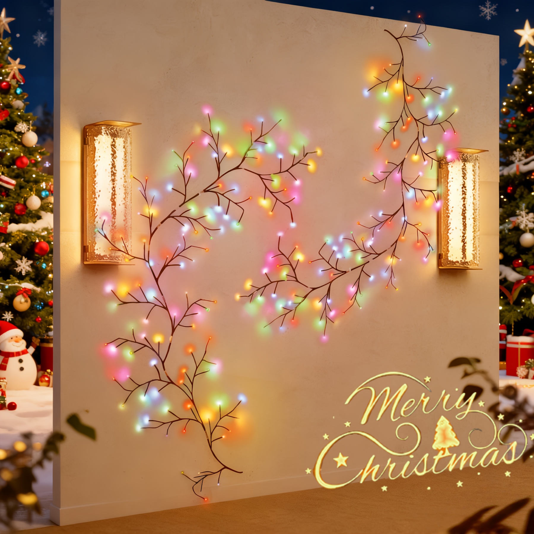 Christmas Branch Wall Lights with 96 LEDs, 8 Modes