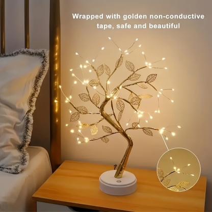 Golden Leaf Tree Lamp with Warm LED Lights