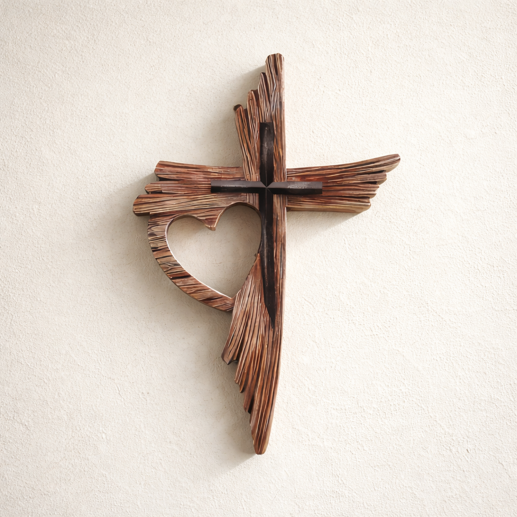 Wooden Cross Wall Decor with Heart