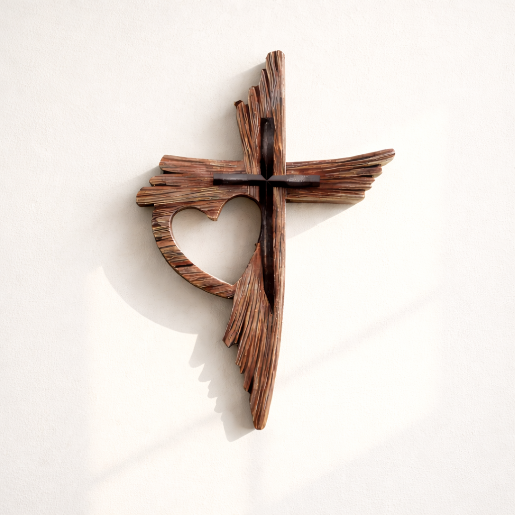 Wooden Cross Wall Decor with Heart