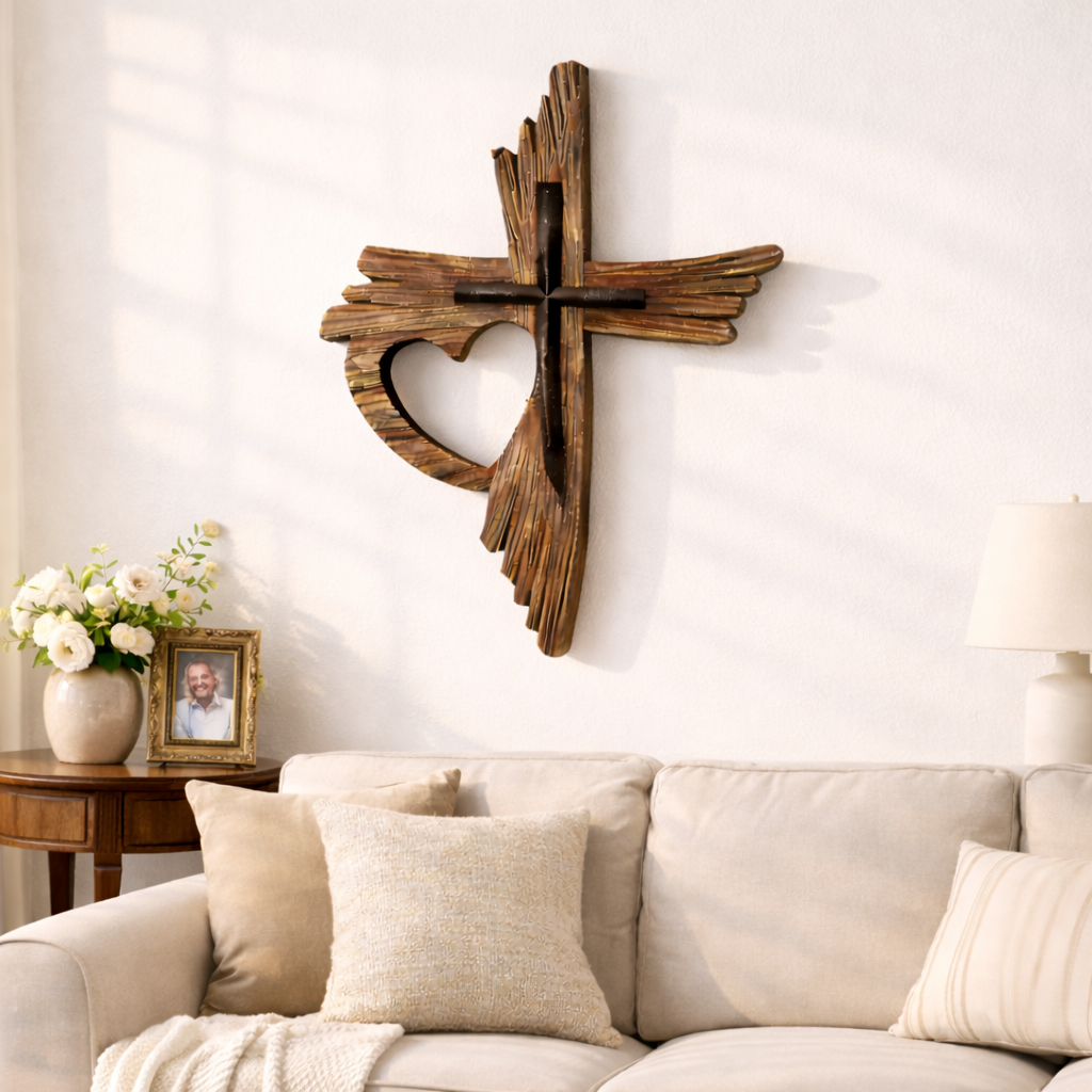 Wooden Cross Wall Decor with Heart