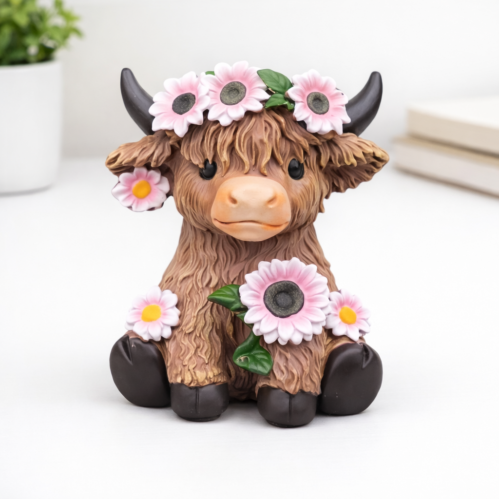 Highland Cow Figurines with Planter and Pen Holder