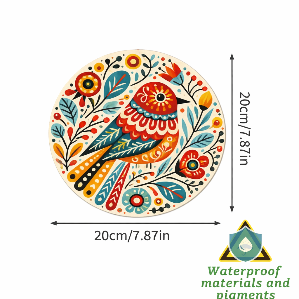 Folk Art Colorful Bird Round Hanging Wall Decor